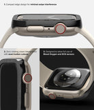 Apple Watch 9 / 8 / 7 (45mm) | Premium Bezel Styling Hairline - Three views of a protective watch bezel with cutouts.
