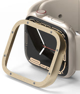 Apple Watch 9 / 8 / 7 (45mm) | Premium Bezel Styling Hairline Bolts Design - Brushed gold metal bezel cover with bolt accents.