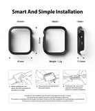 Apple Watch 9 / 8 / 7 (41mm) | Slim - Dimensions and three-step installation guide for a black slim Apple Watch case.