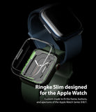 Apple Watch 9 / 8 / 7 (41mm) | Slim - Clear protective case hovering over an Apple Watch with a green sport band.