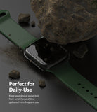 Apple Watch 9 / 8 / 7 (41mm) | Slim - Green Apple Watch with clear protective case resting under a large rock.