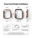 Apple Watch 9 / 8 / 7 (41mm) | Slim - Rose gold watch case dimensions and three-step installation guide.