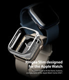 Apple Watch 9 / 8 / 7 (41mm) | Slim - Clear protective case hovering over a beige Apple Watch on a black background.