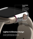 Apple Watch 9 / 8 / 7 (41mm) | Slim - Close-up of a 0.8mm slim Apple Watch case highlighting button response and thin design.