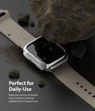 Apple Watch 9 / 8 / 7 (41mm) | Slim - A protective watch case under a large rock, surrounded by dust and debris on a black surface.