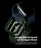 Apple Watch 9 / 8 / 7 (41mm) | Slim - A green protective case hovering over a matching green Apple Watch on black.