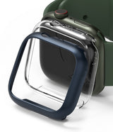 Apple Watch 9 / 8 / 7 (41mm) | Slim - A dark blue slim protective frame positioned in front of a clear Apple Watch case.