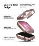 Apple Watch 9 / 8 / 7 (41mm) | Slim - Exploded view of a rose gold slim protective case for Apple Watch with labels.