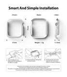 Apple Watch 9 / 8 / 7 (41mm) | Slim - Technical dimensions and three-step installation guide for a white watch case.