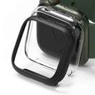 Apple Watch 9 / 8 / 7 (45mm) Case | Slim - A matte black protective frame hovering over a clear Apple Watch case.