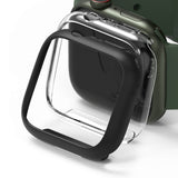 Apple Watch 9 / 8 / 7 (45mm) Case | Slim - A matte black protective frame hovering over a clear Apple Watch case.