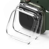Apple Watch 9 / 8 / 7 (45mm) Case | Slim - Two transparent, slim protective covers positioned in front of an Apple Watch.