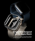 Apple Watch 9 / 8 / 7 (45mm) Case | Slim - A clear protective case hovering above a beige Apple Watch on a black background.