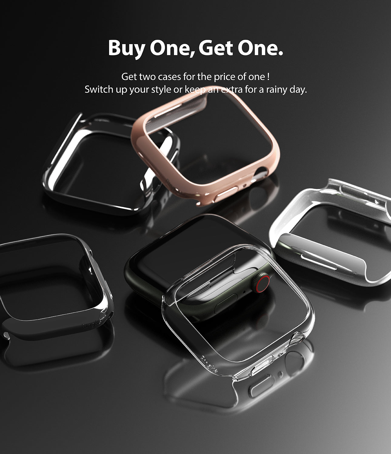 Apple Watch 9 / 8 / 7 (45mm) Case | Slim - Multiple slim protective cases for Apple Watch arranged on a dark surface.