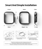 Apple Watch 9 / 8 / 7 (45mm) Case | Slim - Technical diagrams showing dimensions and three-step installation guide for a slim watch case.