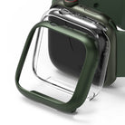 Apple Watch 9 / 8 / 7 (45mm) Case | Slim - A clear, slim protective case hovering over a dark green Apple Watch.