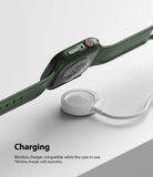 Apple Watch 9 / 8 / 7 (45mm) Case | Slim - Green Apple Watch with slim case hovering above a white wireless charger.