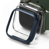 Apple Watch 9 / 8 / 7 (45mm) Case | Slim - Matte navy blue protective case hovering over a clear Apple Watch cover.