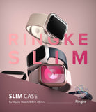 Apple Watch 9 / 8 / 7 (45mm) Case | Slim - Three Apple Watches with slim protective cases stacked on a pink surface.