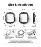 Apple Watch Series (45mm / 44mm) Case | Fusion Bumper - Technical diagram showing dimensions and installation steps.