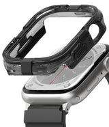 Apple Watch Series (45mm / 44mm) Case | Fusion Bumper - Transparent black protective bumper hovering over an Apple Watch.
