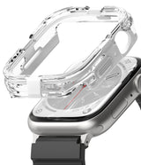 Apple Watch Series (45mm / 44mm) Case | Fusion Bumper - Clear protective bumper hovering above a silver Apple Watch.