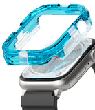 Apple Watch Series (45mm / 44mm) Case | Fusion Bumper - Translucent blue protective bumper hovering over a silver Apple Watch.