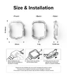 Apple Watch Series (45mm / 44mm) Case | Fusion Bumper - Technical diagram showing dimensions, weight, and installation steps.