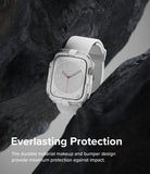 Apple Watch Series (45mm / 44mm) Case | Fusion Bumper - Apple Watch Series Fusion Bumper - White Apple Watch with clear protective bumper case nestled between dark rocks.
