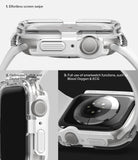 Apple Watch Series (45mm / 44mm) Case | Fusion Bumper - Three views showing clear bumper case features and button access.