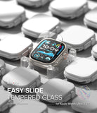 Apple Watch Ultra 3 / 2 / 1 Screen Protector | Easy Slide Tempered Glass - Apple Watch Ultra 3 / 2 / 1 Screen Protector - Tempered glass being applied to an Apple Watch Ultra on a display stand.