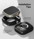 Apple Watch Ultra 3 / 2 / 1 Case | Air Sports - Diagram showing how to align and install a black protective watch case.