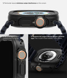Apple Watch Ultra 3 / 2 / 1 Case | Air Sports - Three views showing the case's flat borders, beveled crown, and sensors.