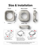 Apple Watch Ultra 3 / 2 / 1 Case | Air Sports - Apple Watch Ultra Case - Technical diagram showing dimensions, weight, and three-step installation guide for the case.