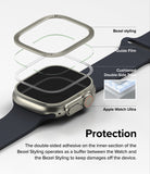 Apple Watch Ultra 3 / 2 / 1 | Glass + Bezel Styling Combo - Exploded view of Apple Watch Ultra bezel and adhesive.