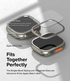 Apple Watch Ultra 3 / 2 / 1 | Glass + Bezel Styling Combo - Exploded view of tempered glass and stainless steel bezel.