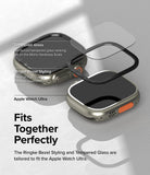 Apple Watch Ultra 3 / 2 / 1 | Glass + Bezel Styling Combo - Apple Watch Ultra Styling Combo - Exploded view of tempered glass and stainless steel bezel for Apple Watch Ultra.