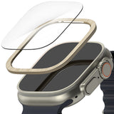 Apple Watch Ultra 3 / 2 / 1 | Glass + Bezel Styling Combo - Exploded view of a screen protector and gold bezel overlay.