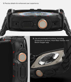 Apple Watch Ultra 3 / 2 / 1 Case + Band | Fusion-X Guard - Fusion-X Guard - Close-up views of a rugged black Apple Watch Ultra case highlighting button access and sensor exposure.