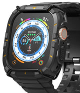 Apple Watch Ultra 3 / 2 / 1 Case + Band | Fusion-X Guard - Rugged black protective case on an Apple Watch with Wayfinder face.