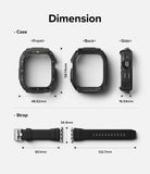 Apple Watch Ultra 3 / 2 / 1 Case + Band | Fusion-X Guard - Technical diagram showing dimensions of watch case and strap.