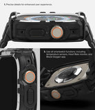 Apple Watch Ultra 3 / 2 / 1 Case + Band | Fusion-X Guard - Close-up views of a black protective case on an Apple Watch.