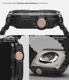 Apple Watch Ultra 3 / 2 / 1 Case | Fusion Bumper - Apple Watch Ultra Fusion Bumper - Three views showing the protective black case, flat borders, and sensor accessibility.