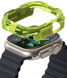 Apple Watch Ultra 3 / 2 / 1 Case | Fusion Bumper - Neon green protective bumper hovering above an Apple Watch Ultra.