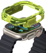 Apple Watch Ultra 3 / 2 / 1 Case | Fusion Bumper - Neon green protective bumper hovering above an Apple Watch Ultra.