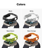 Apple Watch Ultra 3 / 2 / 1 Case | Fusion Bumper - Four color options of protective watch bumpers hovering over an Apple Watch.
