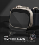 Apple Watch Ultra 3 / 2 / 1 Screen Protector | Glass - Apple Watch Ultra 3 / 2 / 1 Screen Protector - Tempered glass film hovering over an Apple Watch Ultra screen.