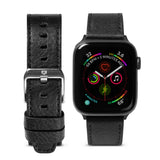 Apple Watch 42·41·40·38 mm | Leather One Classic Band - Black leather watch band with silver buckle and Apple Watch.