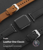 Apple Watch 42·41·40·38 mm | Leather One Classic Band - Black Apple Watch with black and brown leather watch bands.
