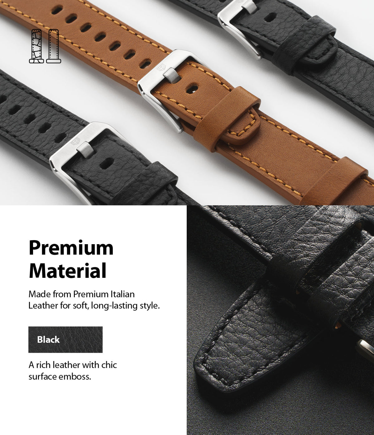 Apple Watch 49·46·45·44·42 mm | Leather One Classic Band - Brown and black textured leather watch bands with silver buckles.